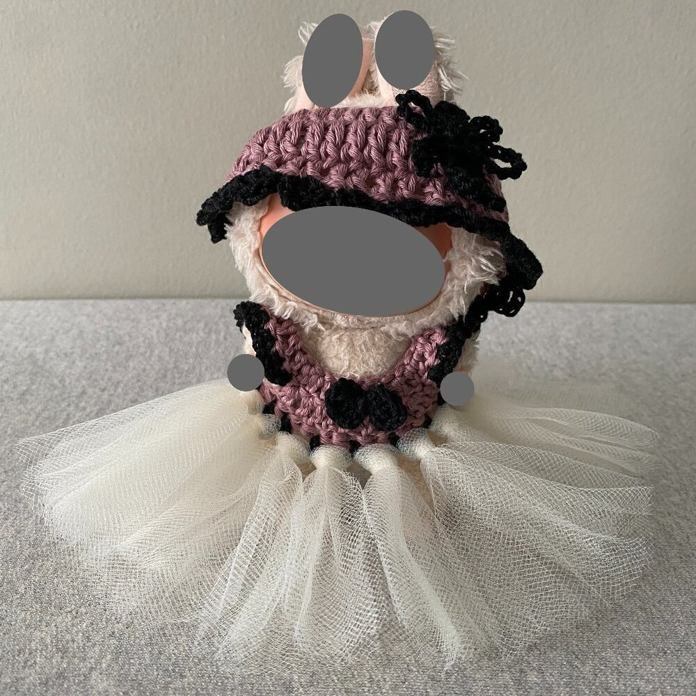 Handmade Crochet Mauve Black Cream Princess Tutu for 17cm Doll 2-Piece Set